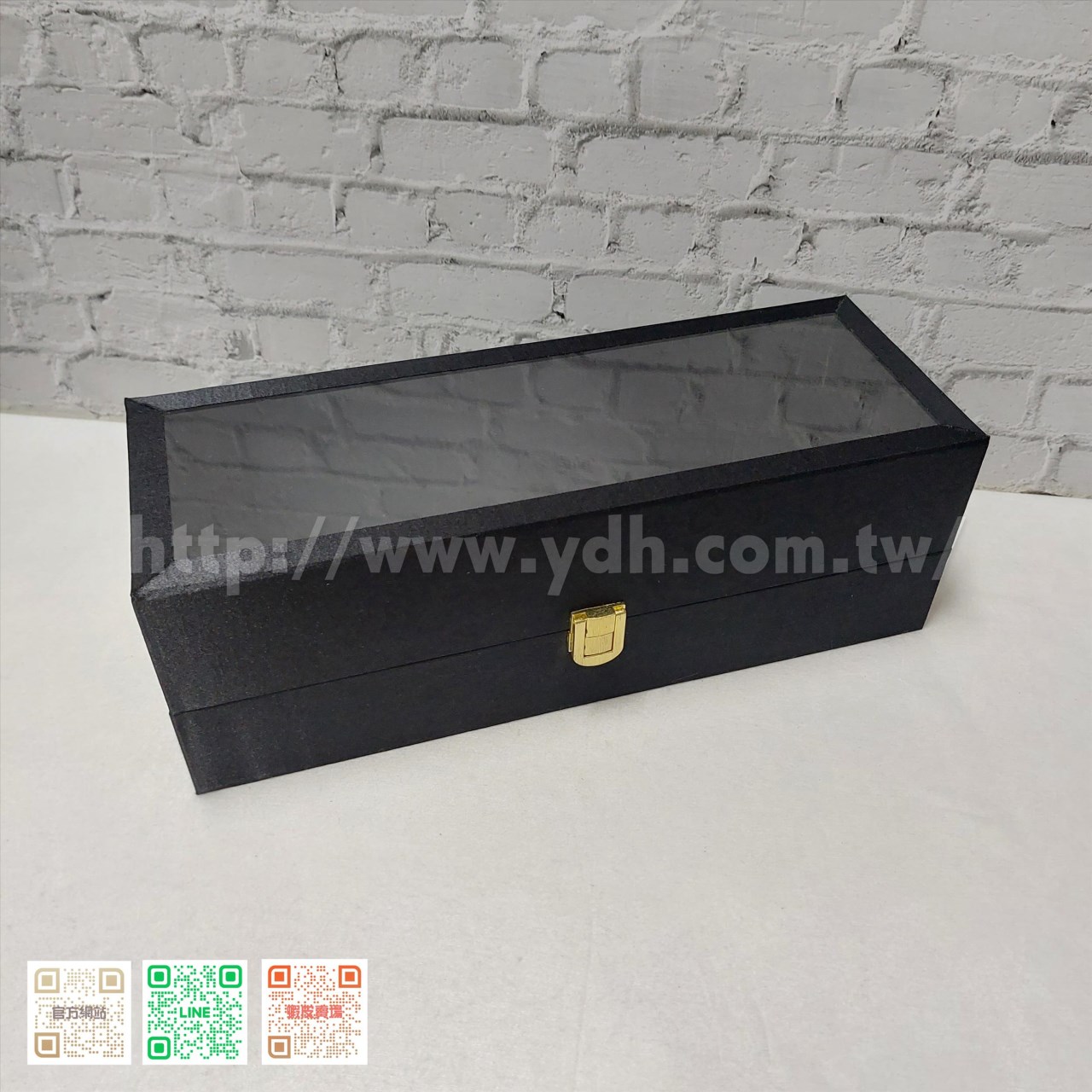 11x30公分手鐲玻璃蓋收納盒(黑鈦絲/麂皮)