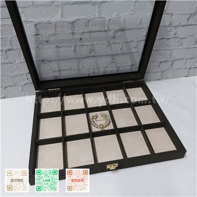 24x30公分15格玻璃蓋收納盒(麂皮)